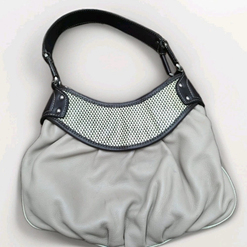 Adrian Vittadini Leather Shoulder Bag W/Snake Skin Look Trim Wide Leather Strap